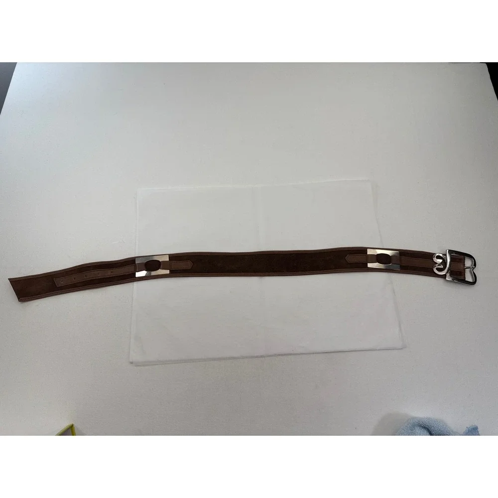 Vintage Leather Belt Womens 35 Brown Suede Silver Buckle Y2K Western Boho